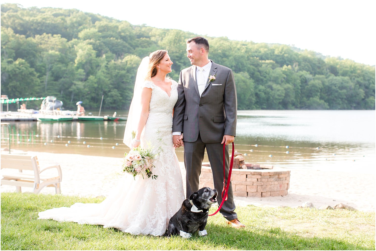 Bride and groom with dog