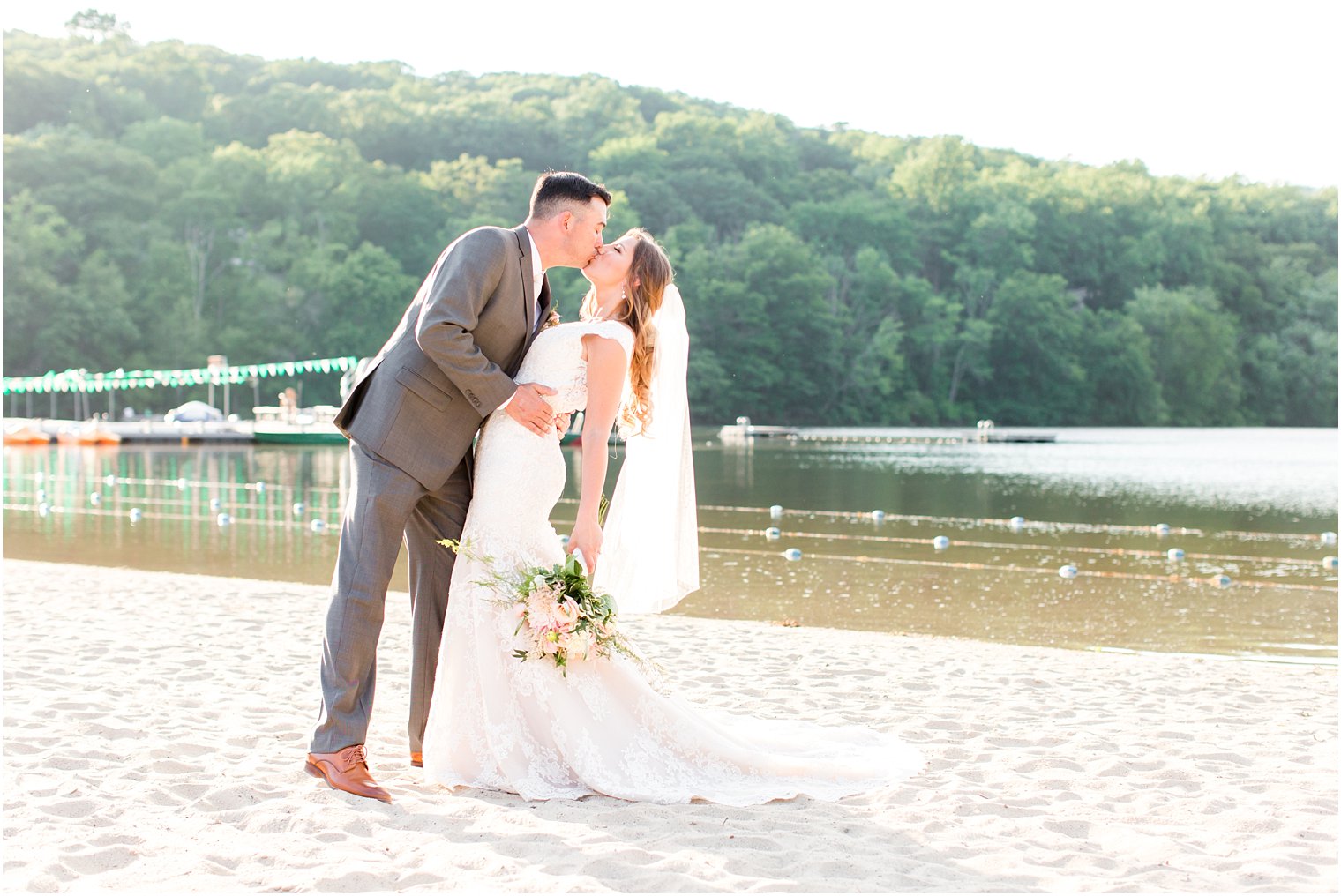 Groom kissing bride