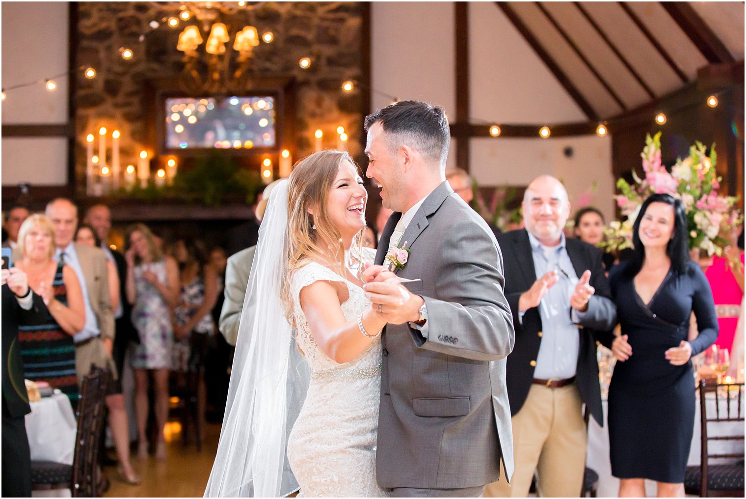 Dancing bride and groom