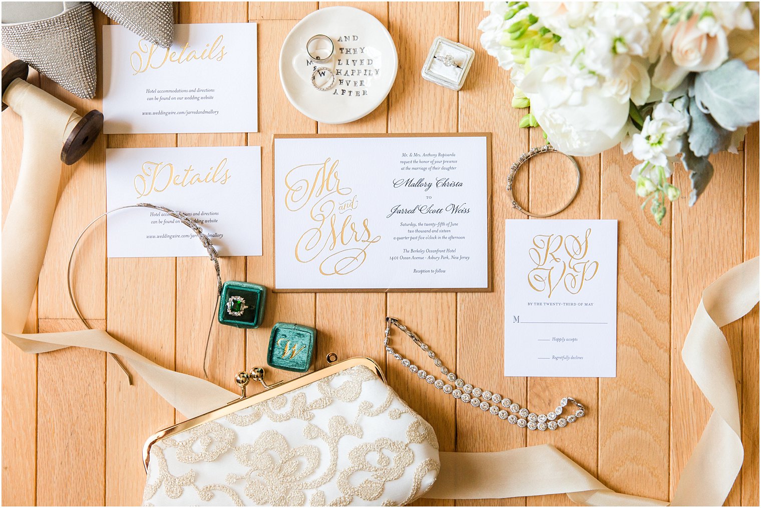 White and gold invitation suite