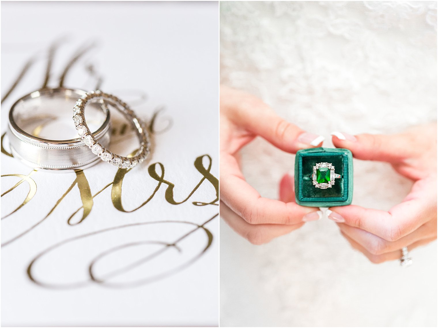Green and gold wedding details