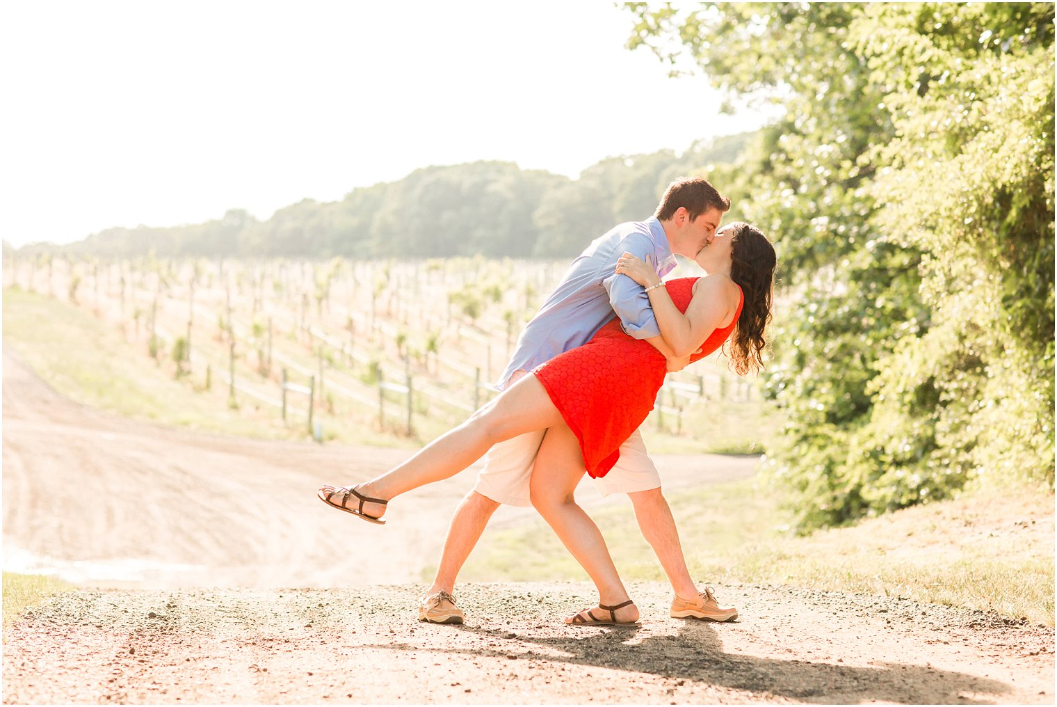 Groom dips bride at NJ winery