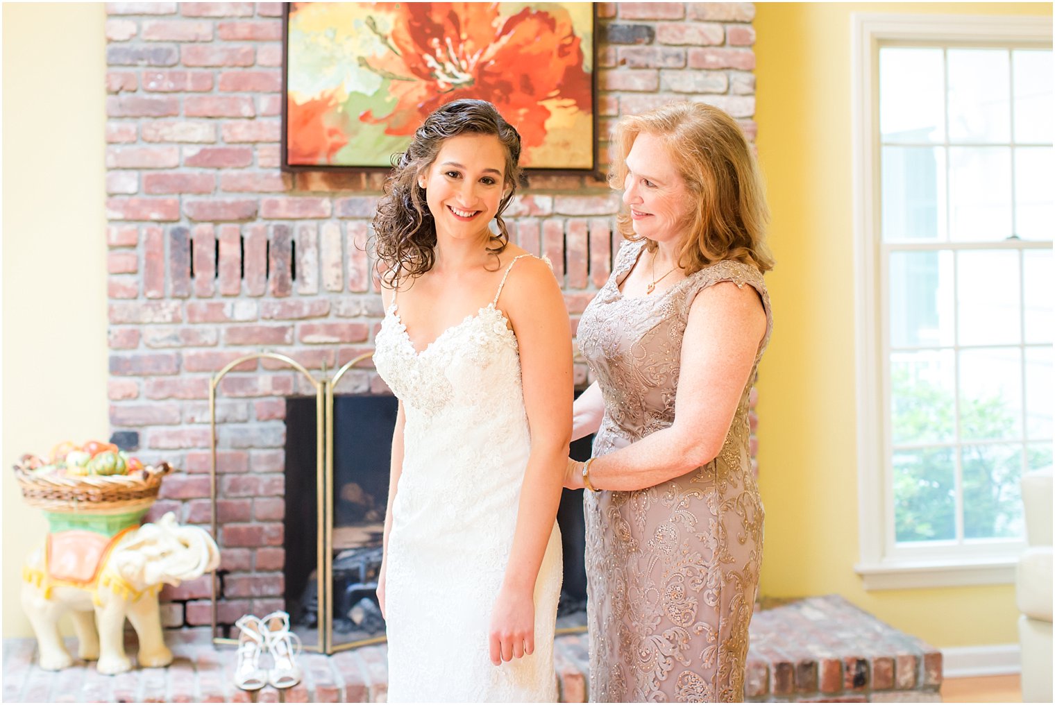 Bride getting ready with mother