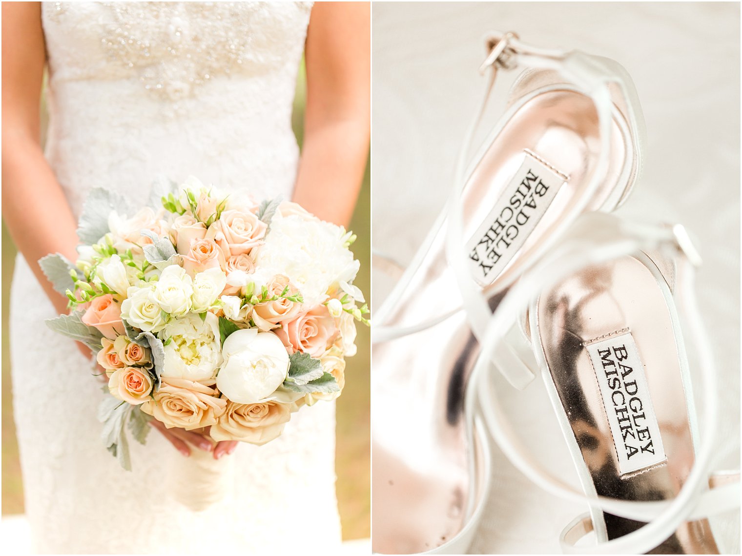 Flowers by Joan wedding bouquet and Badgley Mischka shoes