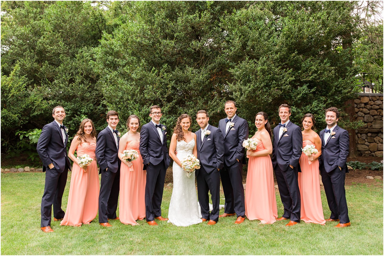 Peach and navy bridal party