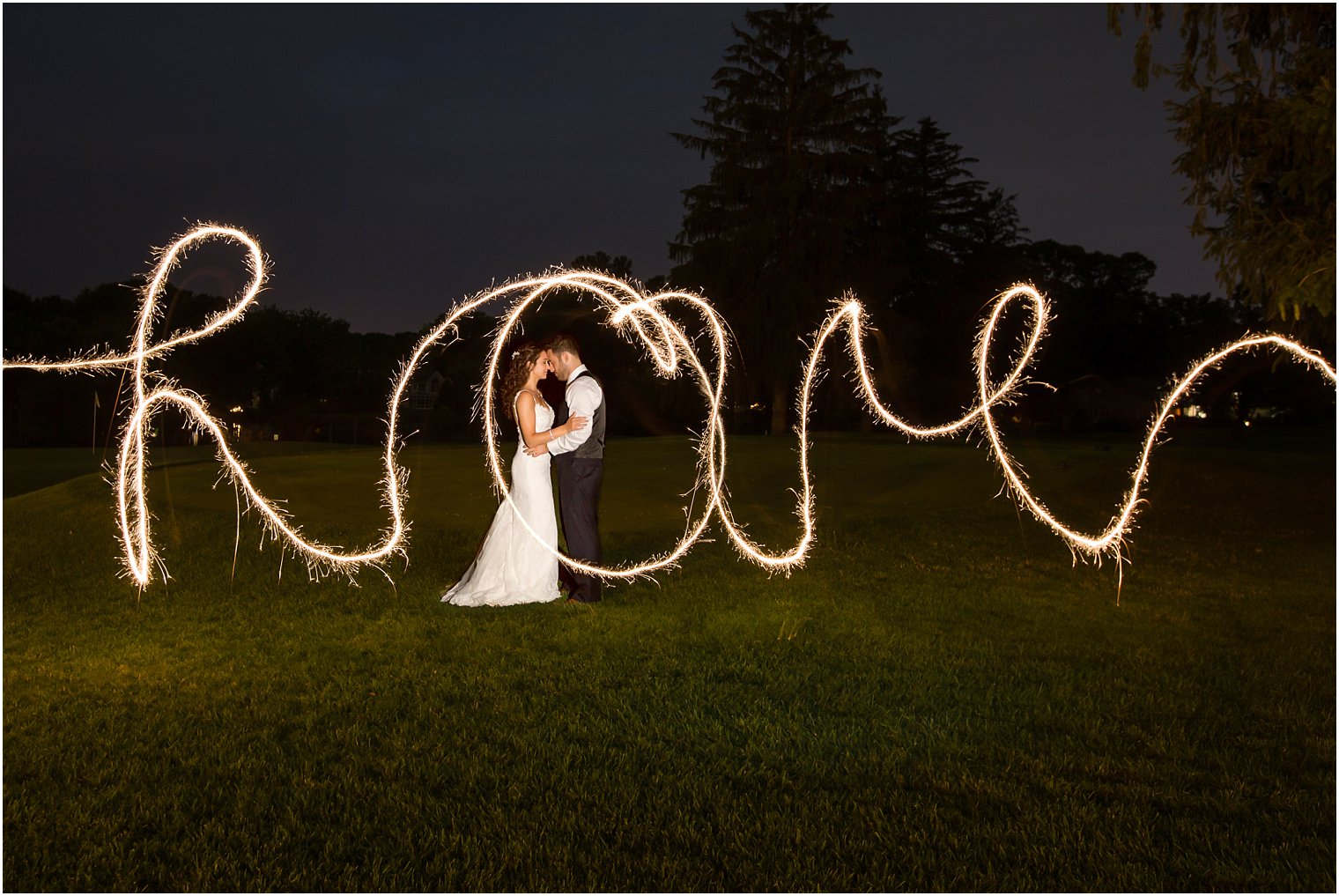 Bride and groom sparkler exit