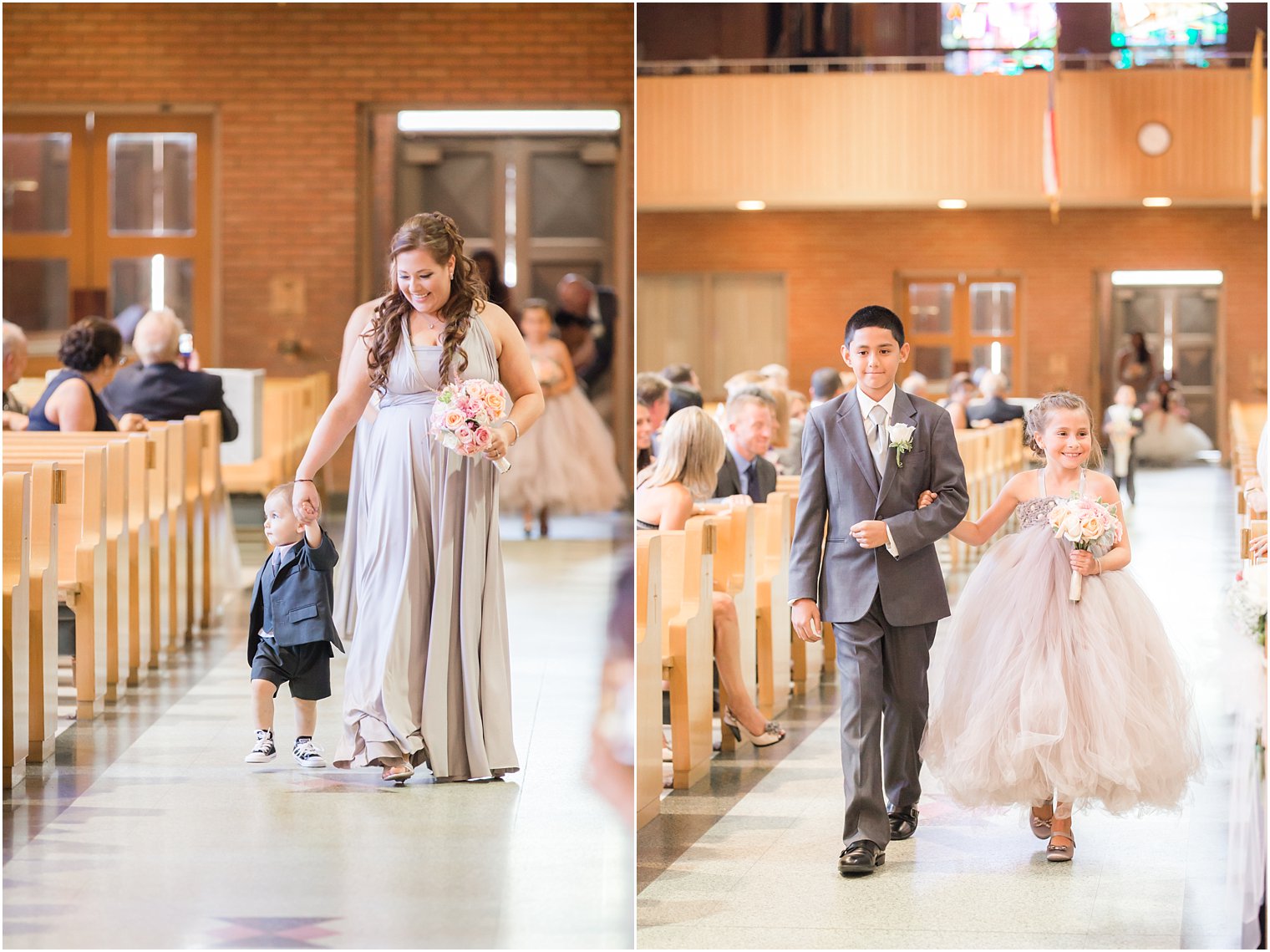 Flower girls and ring bearers in gray and pink