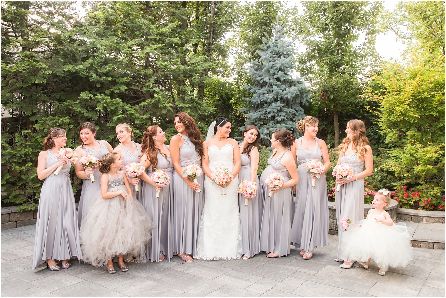 Bridesmaids in gray dresses