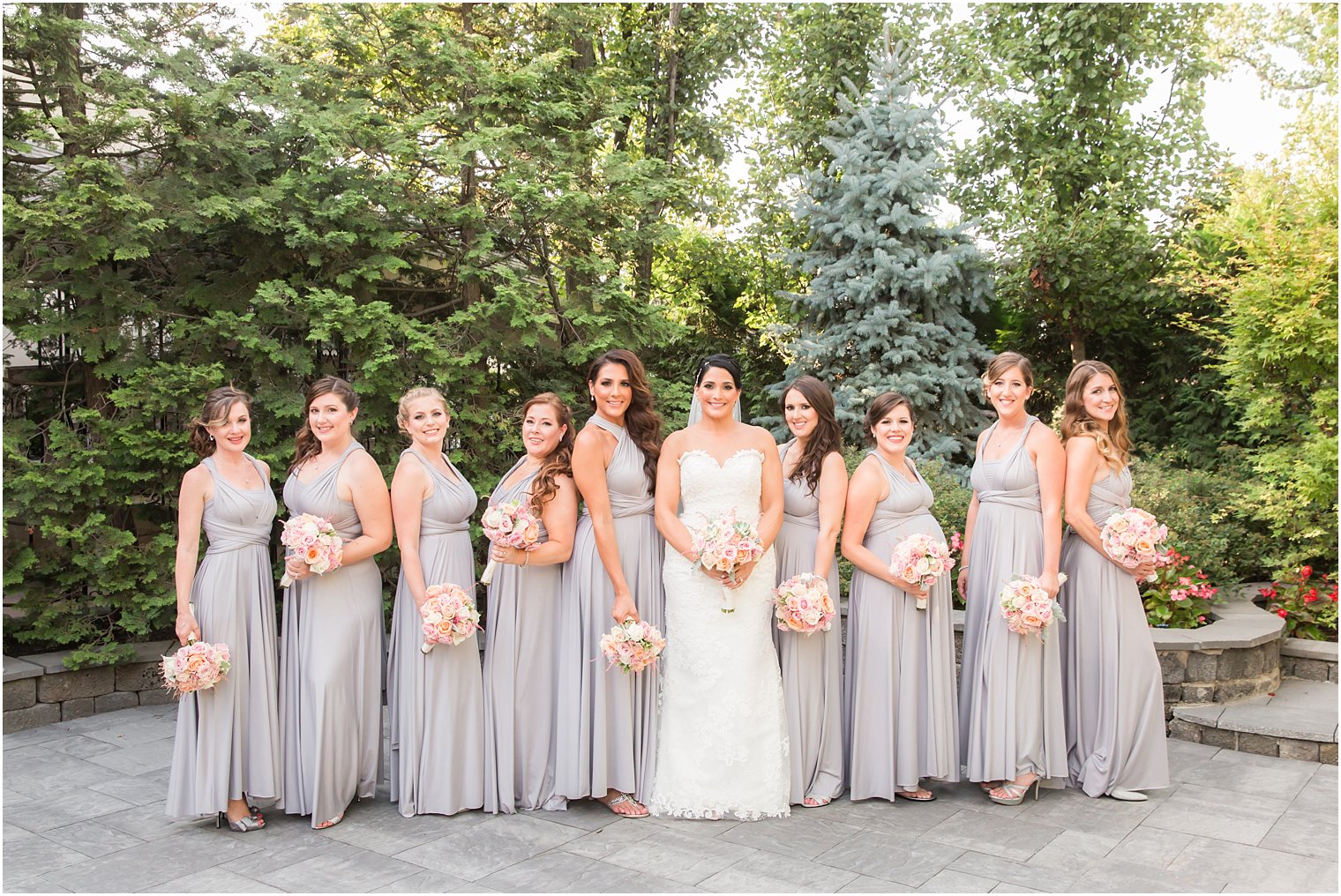 Bridesmaids in gray dresses