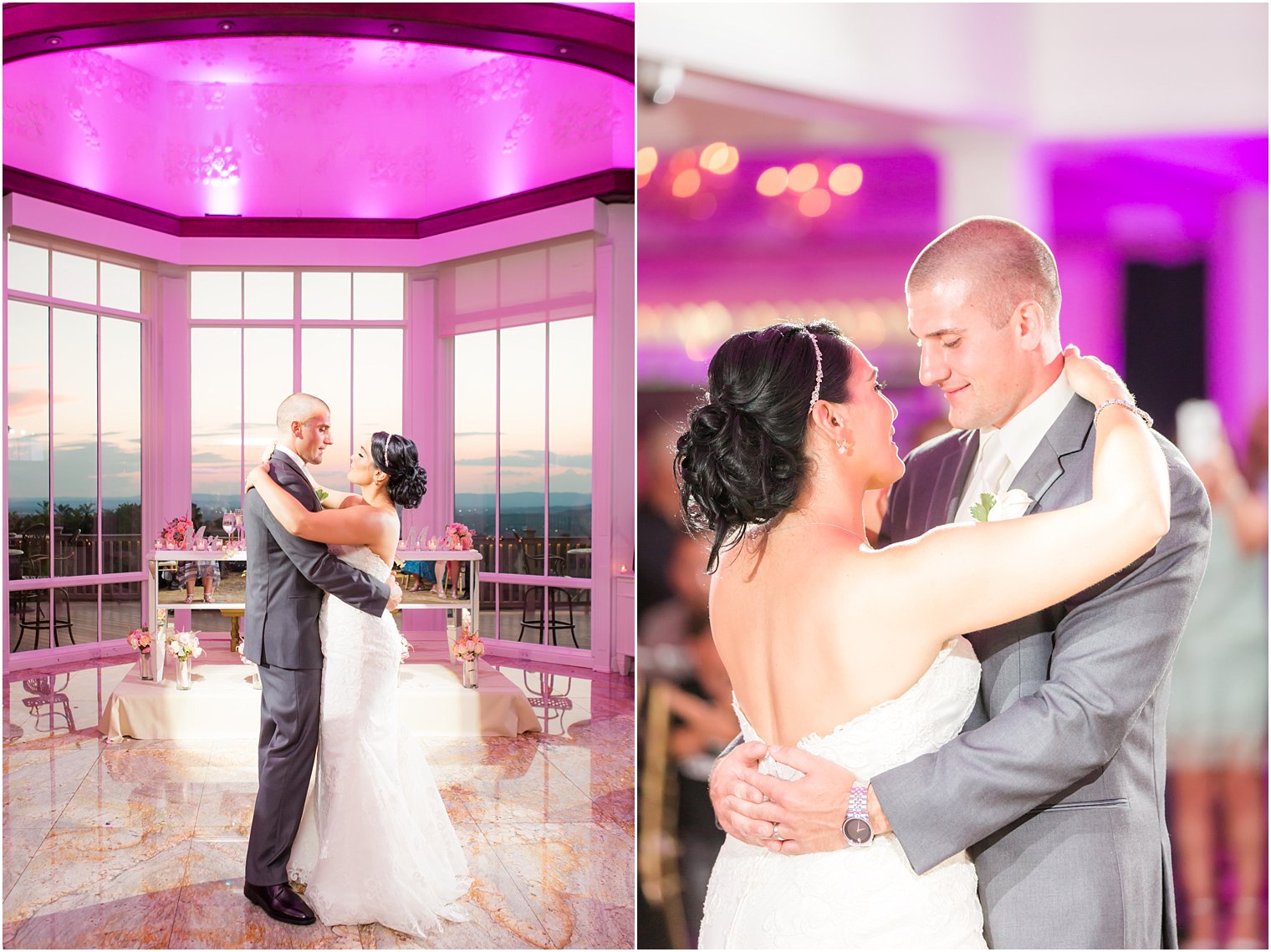 Romantic bride and groom photo during first dance