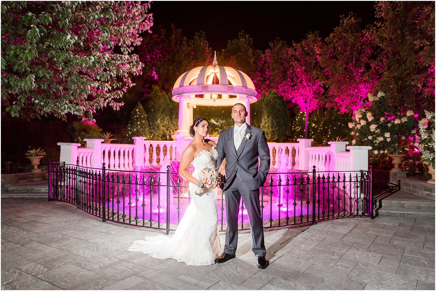 Night photo of bride and groom