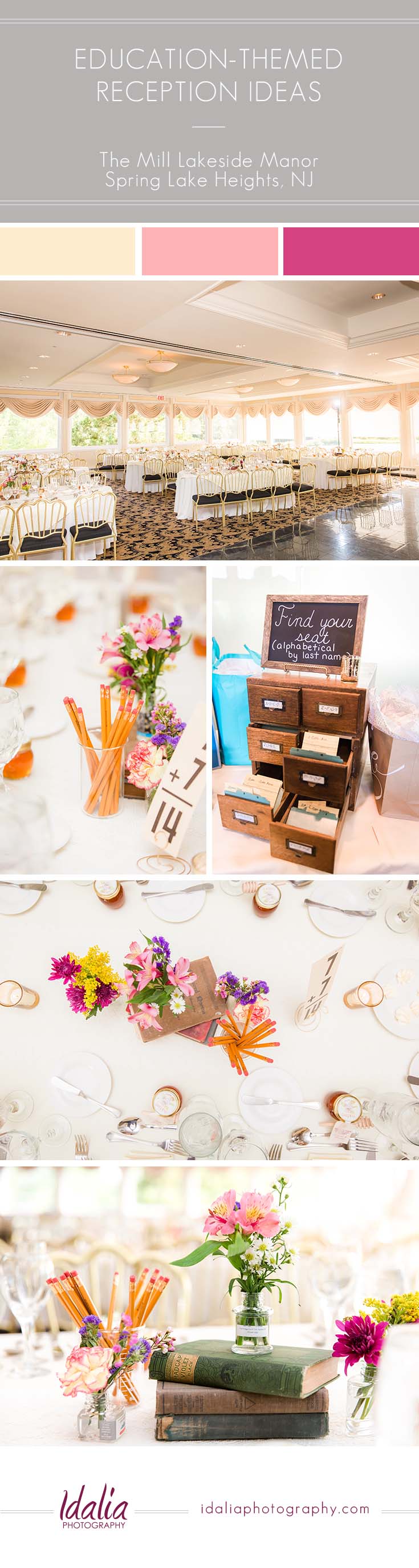 Education-themed wedding reception ideas | The Mill Lakeside Manor Wedding in Spring Lake Heights, NJ
