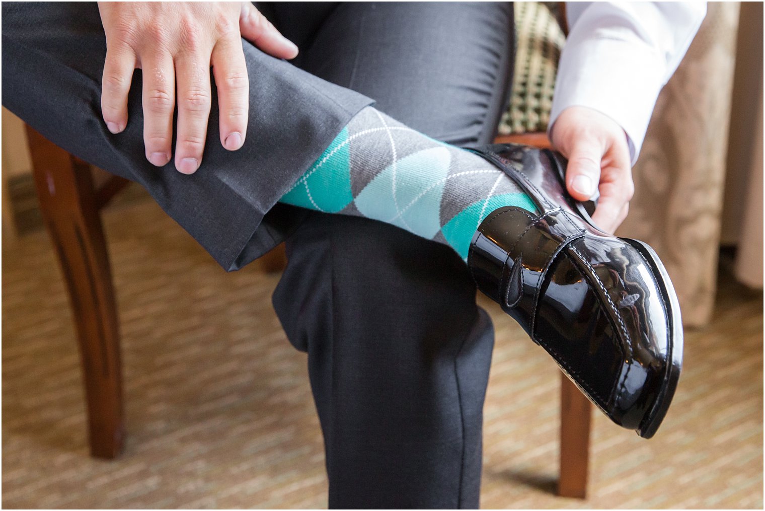 Teal and gray groom socks