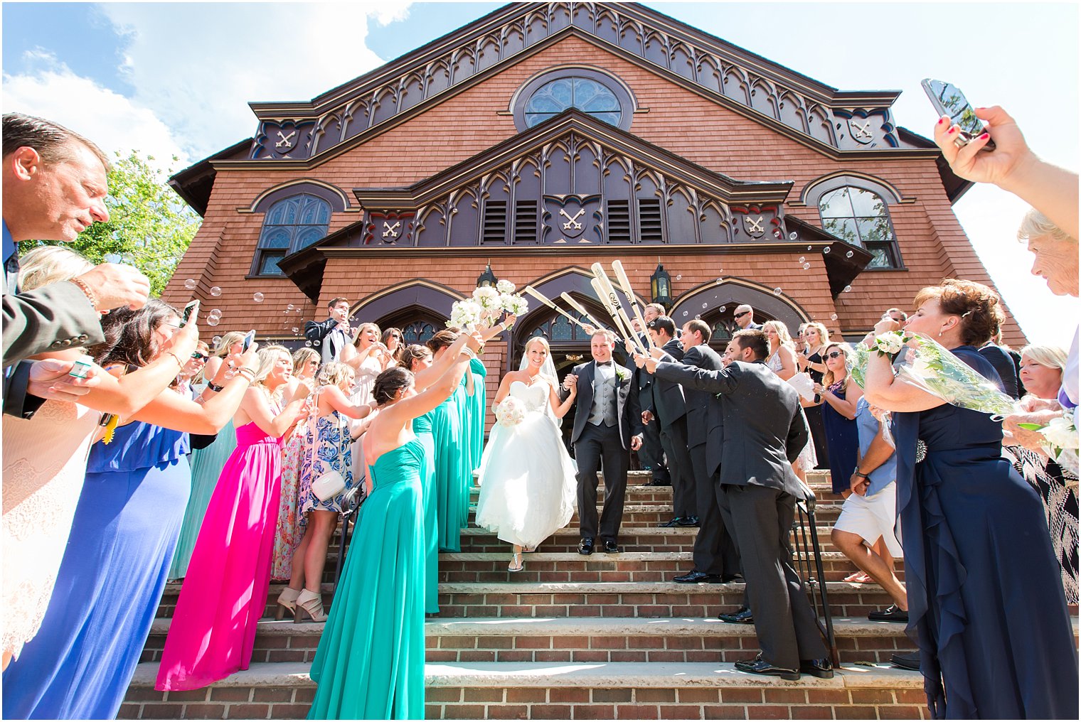 Church Exit with baseball bats and bubbles