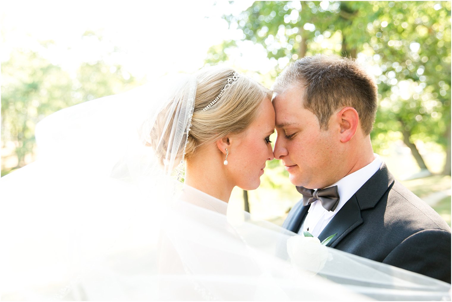 Romantic veil portrait of bride and groom