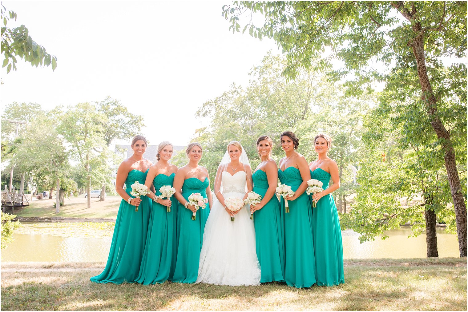 Bridesmaid dresses in teal