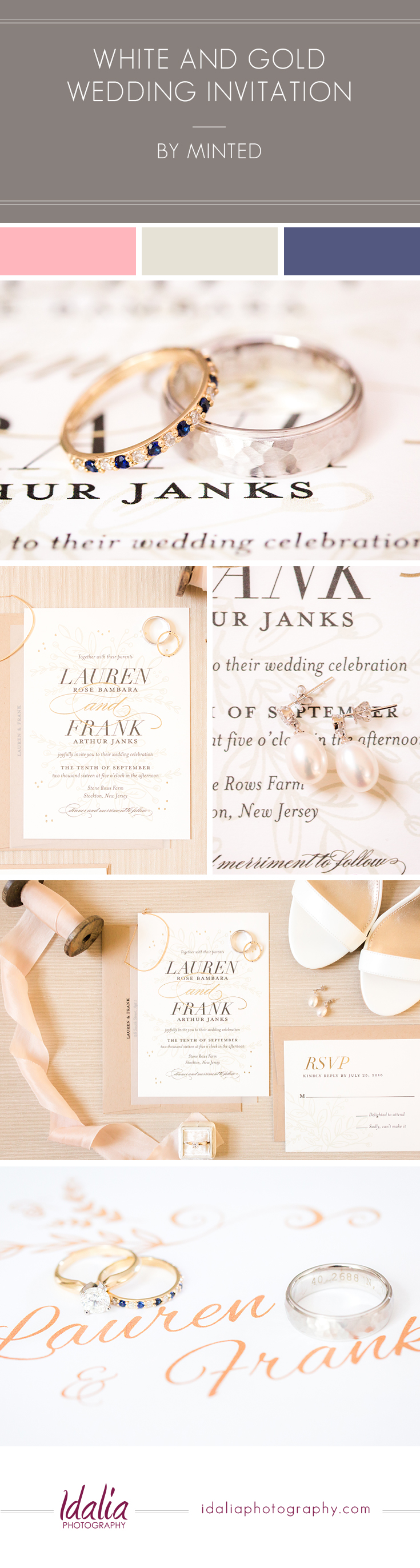 White and Gold Wedding Invitation by Minted