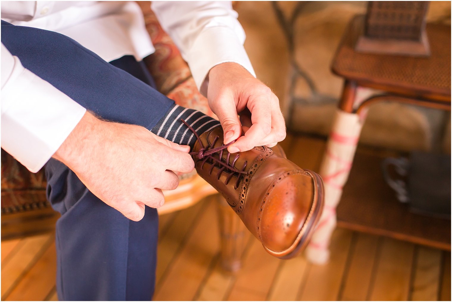 Groom in brown leather shoes