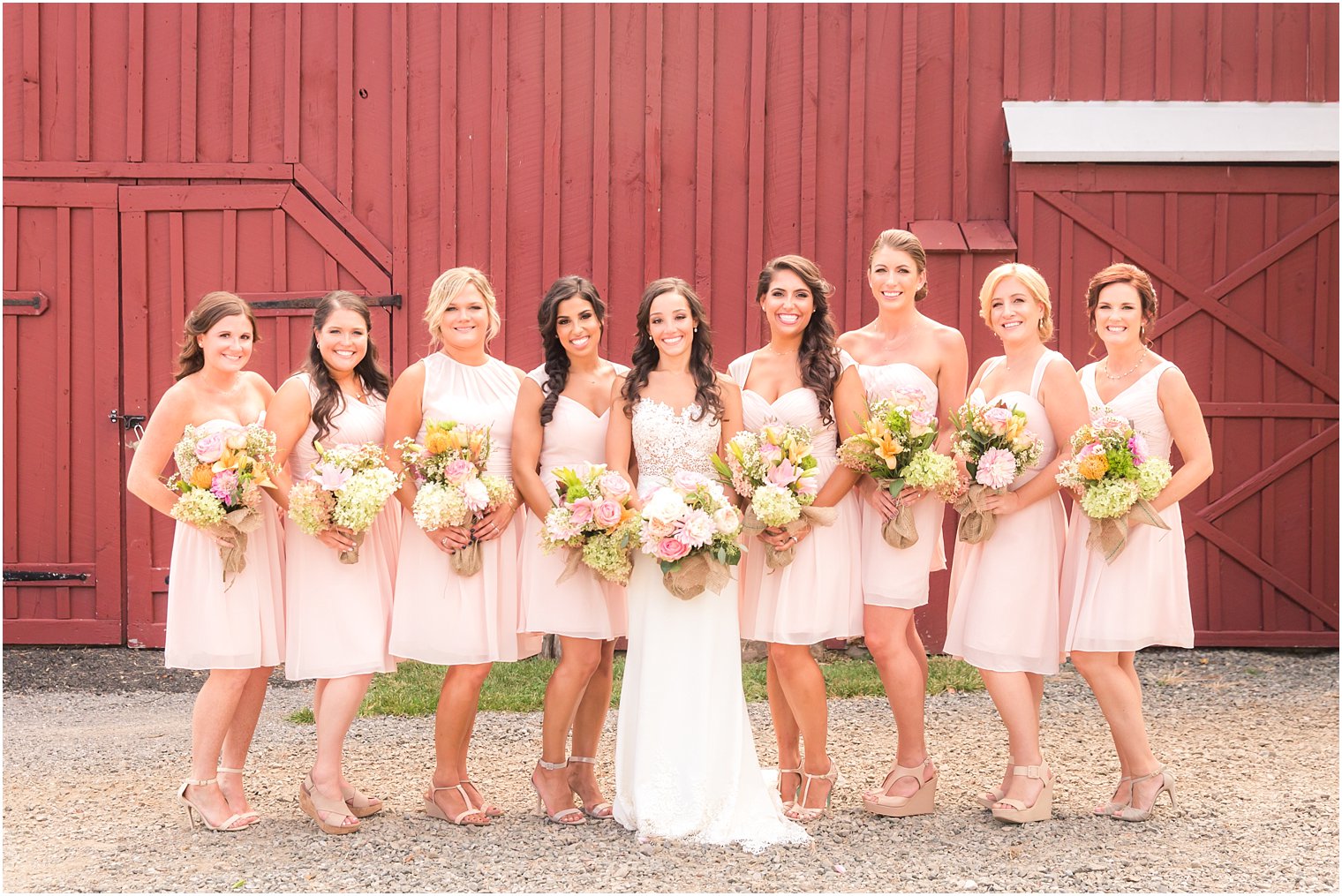 Pink Bill Levkoff bridesmaid dresses