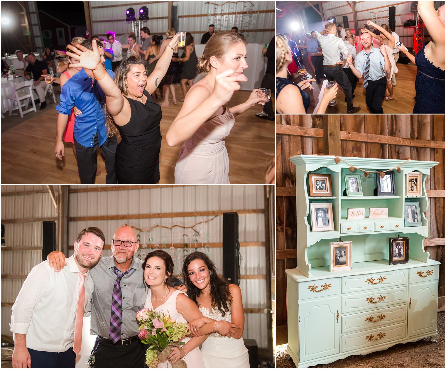 Lively dance floor at barn wedding