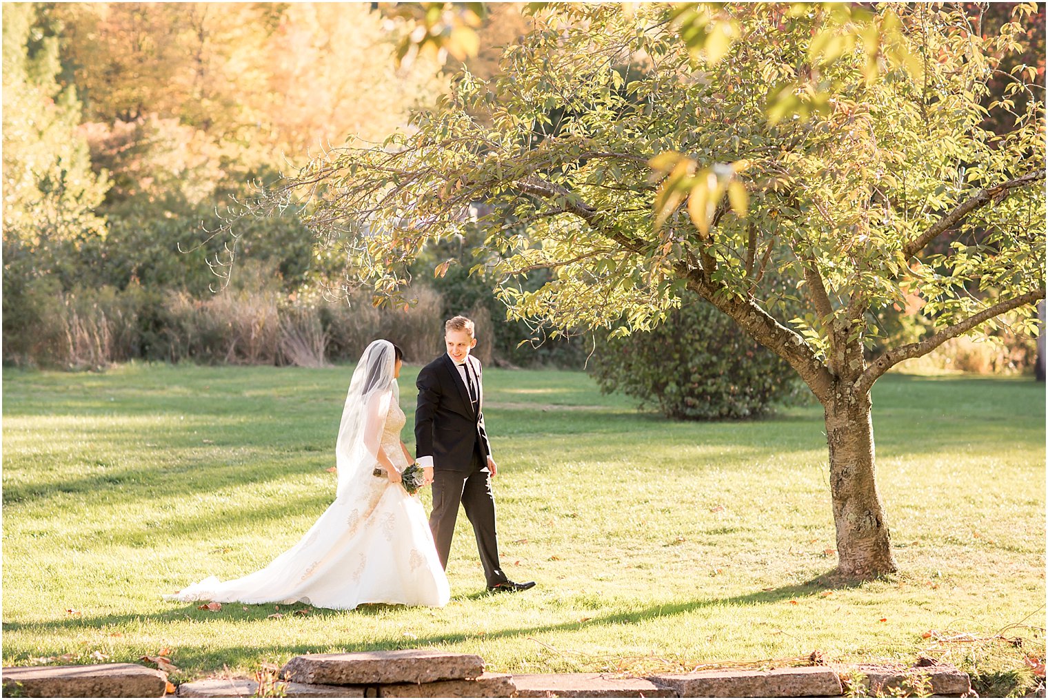 Bride and groom walking