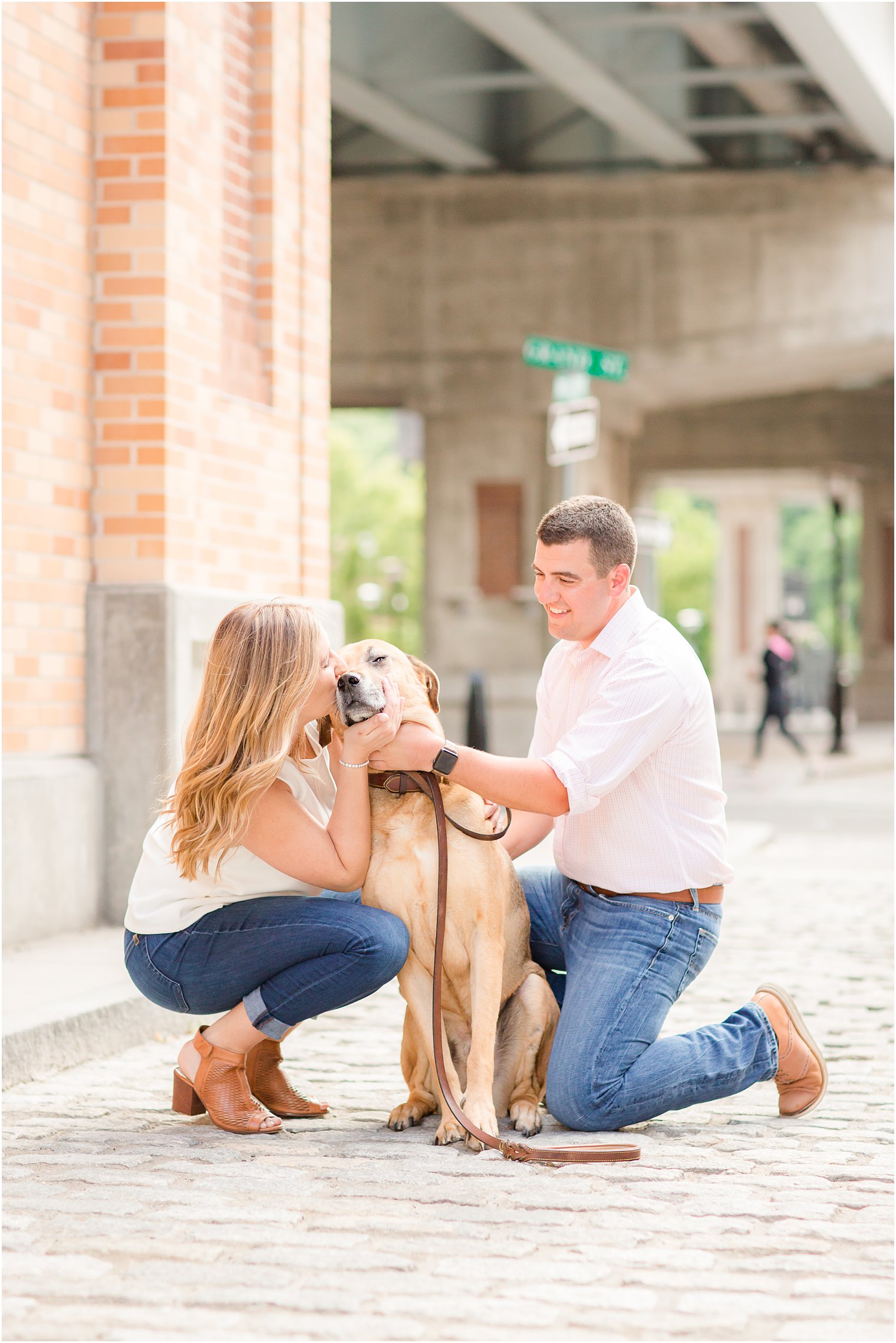 Engagement session with dog in Hoboken