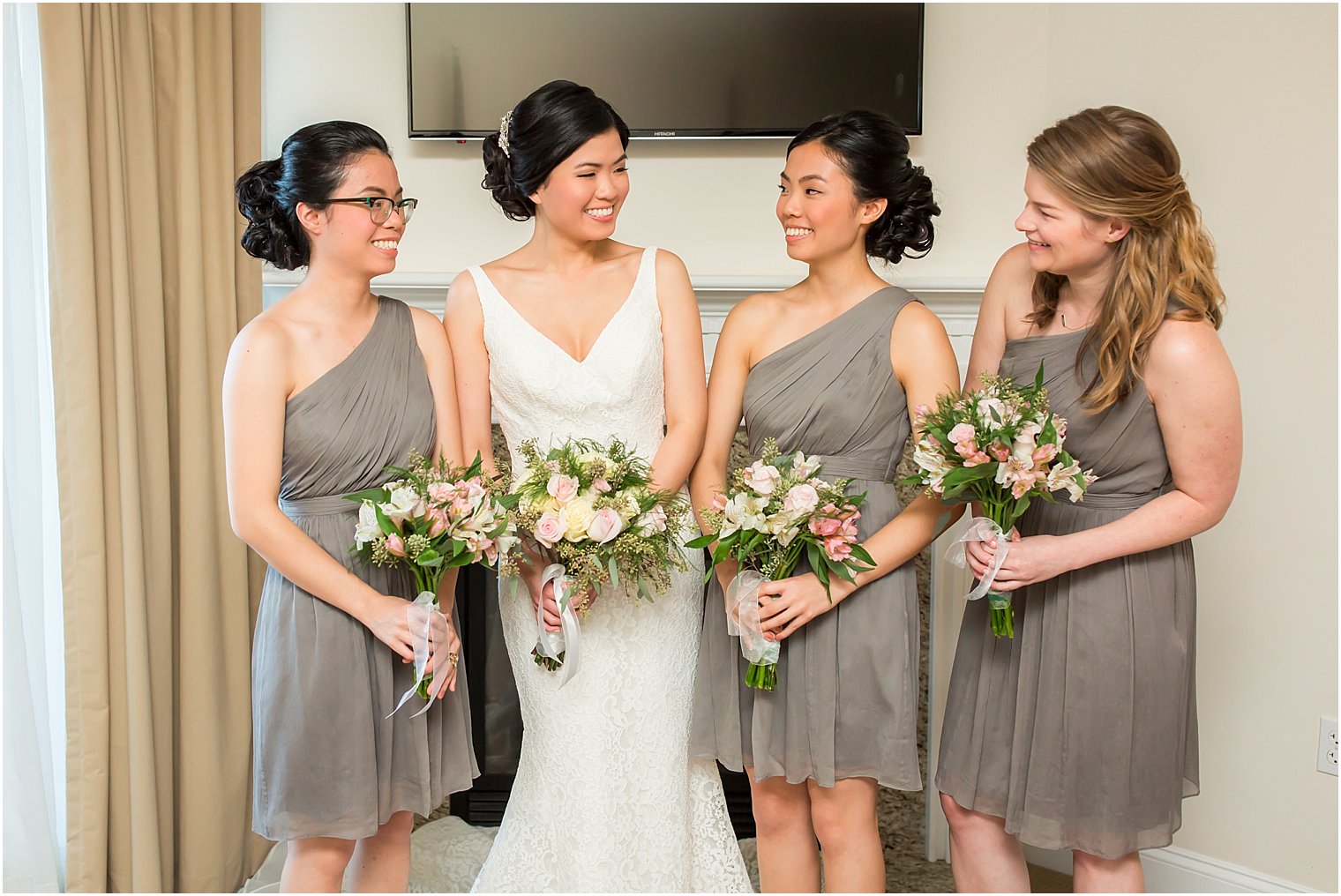 Brides in gray dresses