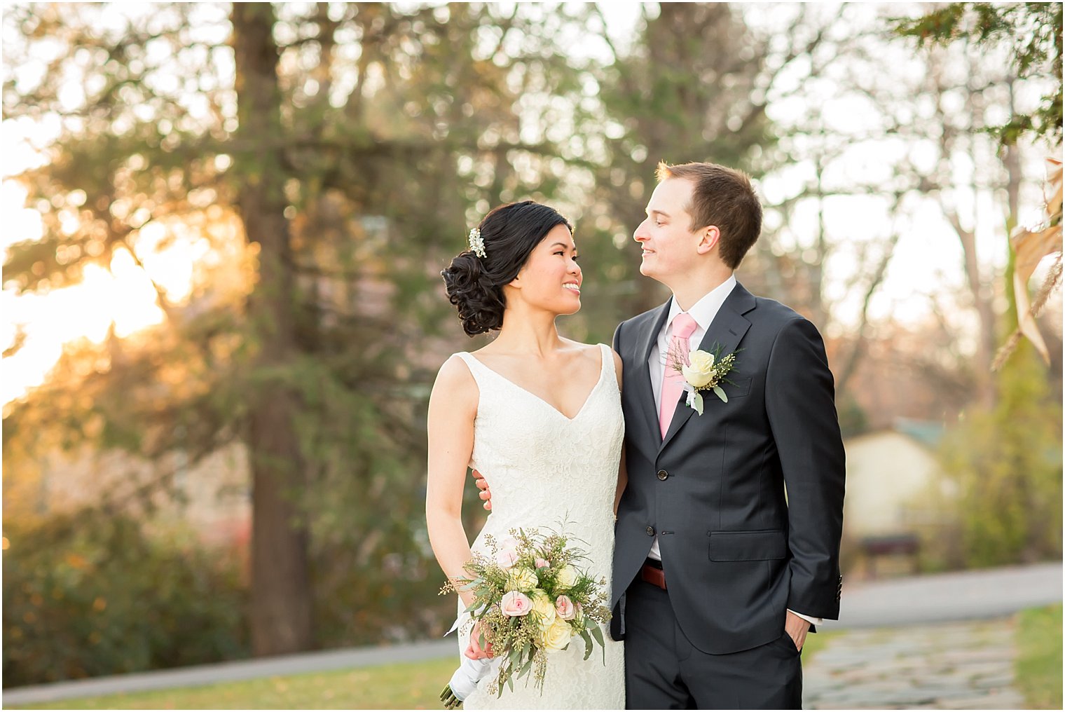 Bride and groom formals during golden hour