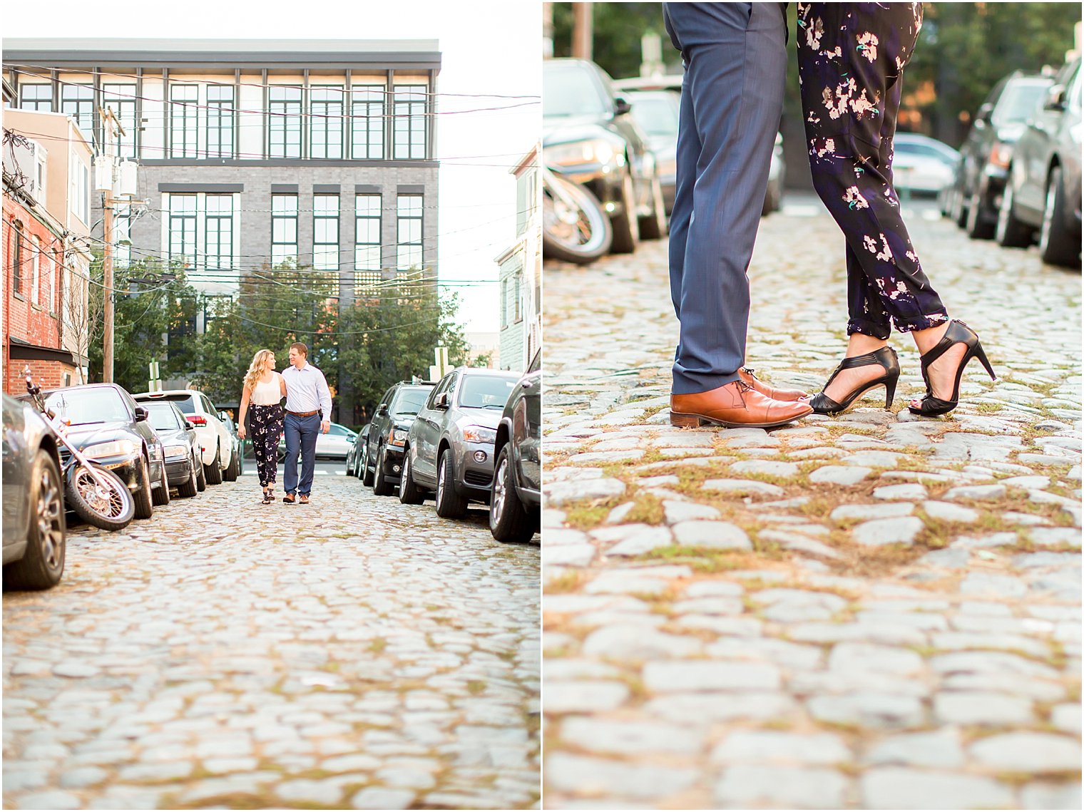 Engagement session on cobblestones