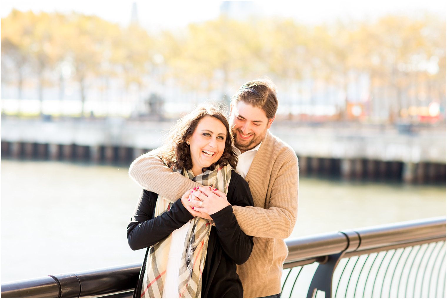 Engaged couple at Hoboken terminal