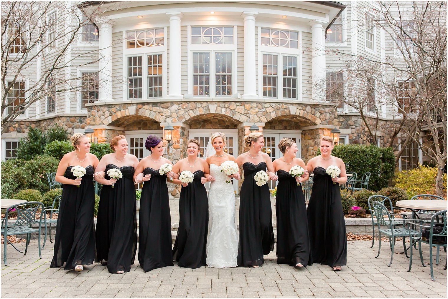 Bridesmaids in black dresses