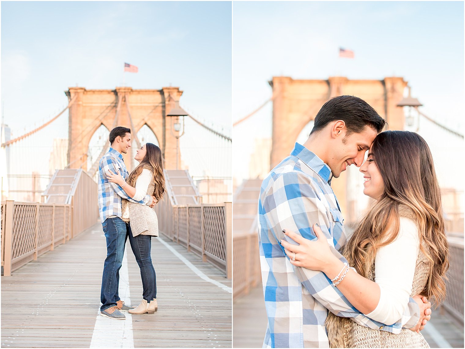 Engagement photos on the Brooklyn Bridge