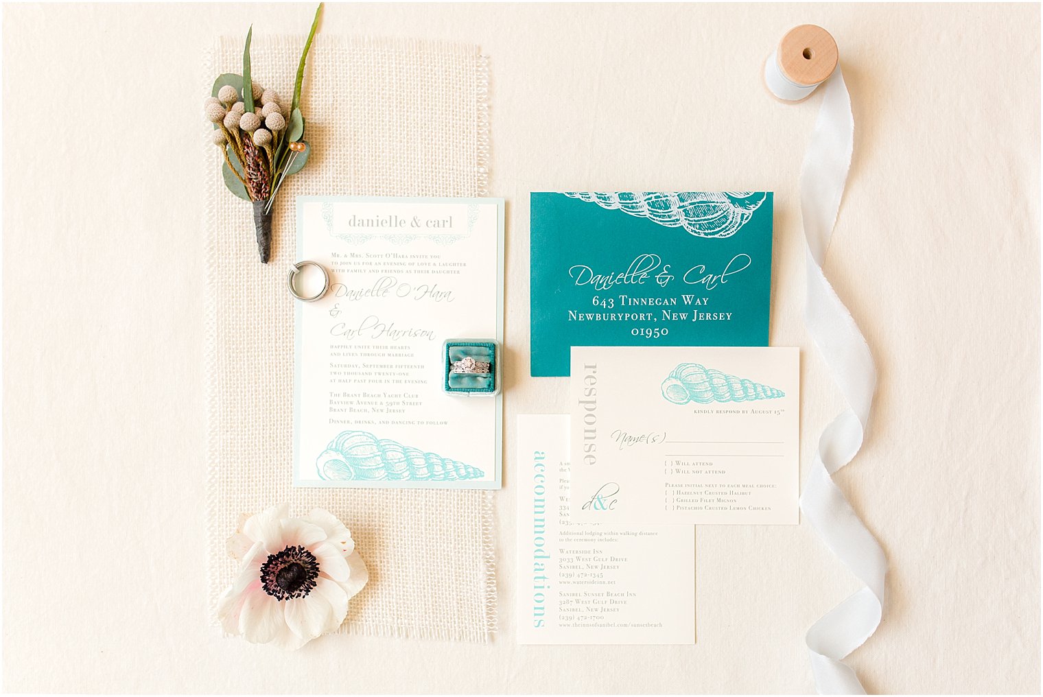 Turquoise wedding invite color for Beacon Lane