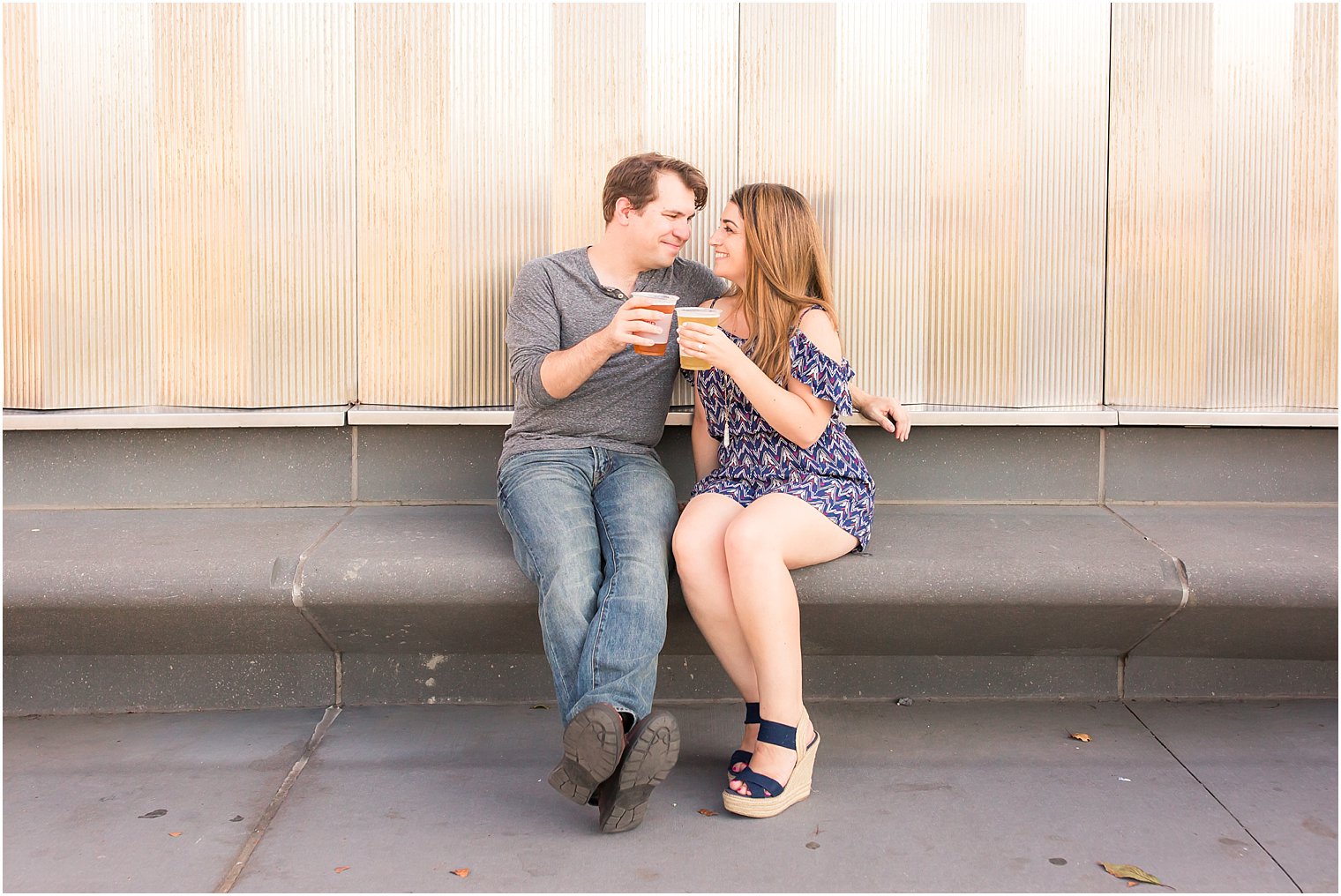 Engagement session with beer