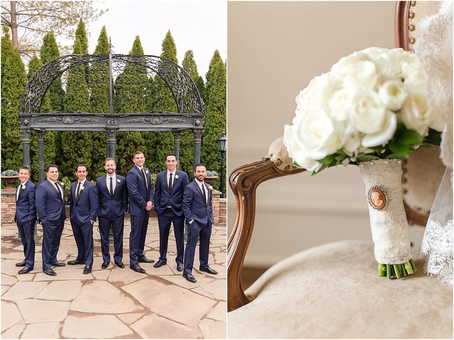 Groomsmen in blue and black suits