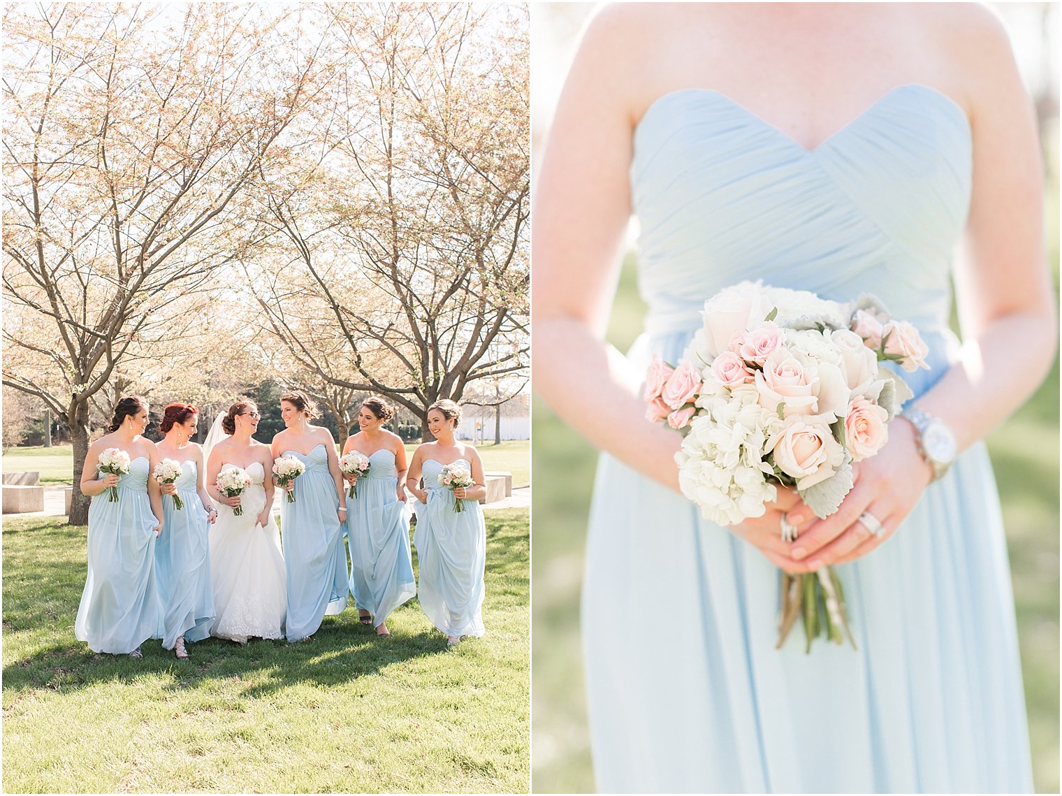 Bridesmaids in pale blue dresses | Photo by Idalia Photography