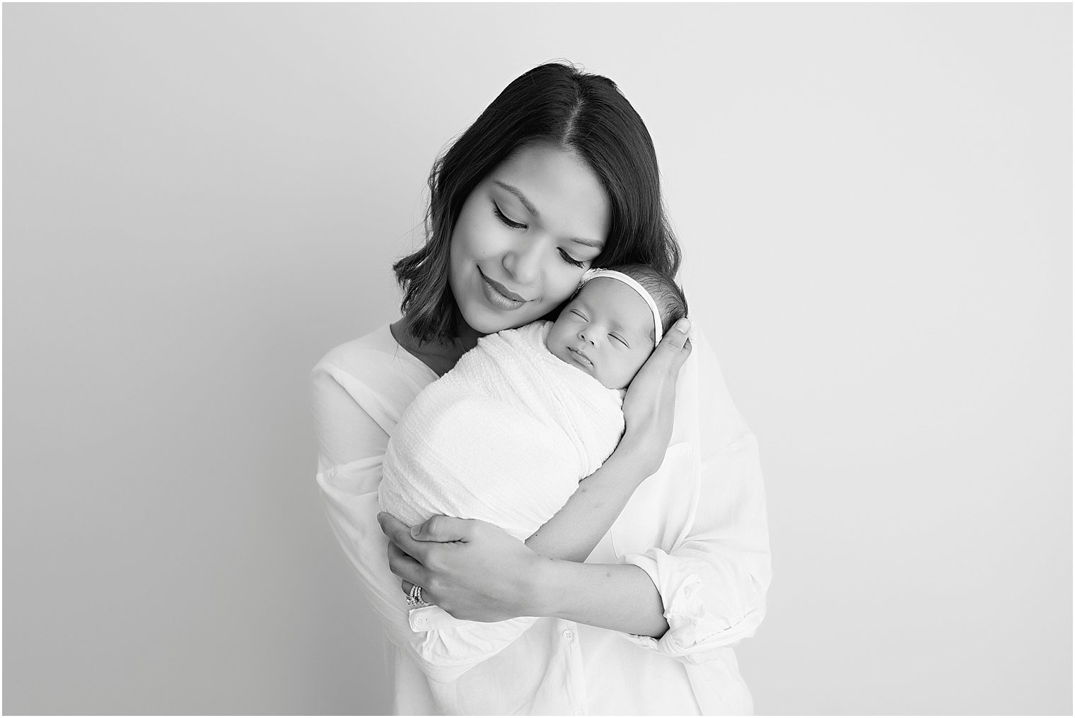 Black and white photo of mama and baby