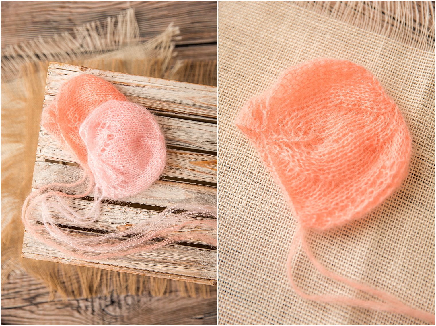 Peach mohair hats by Blueberry Props