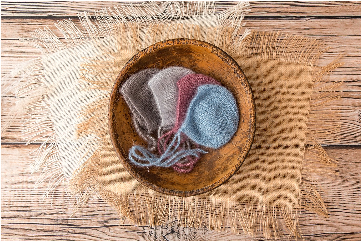 Newborn mohair bonnets by Blueberry Props