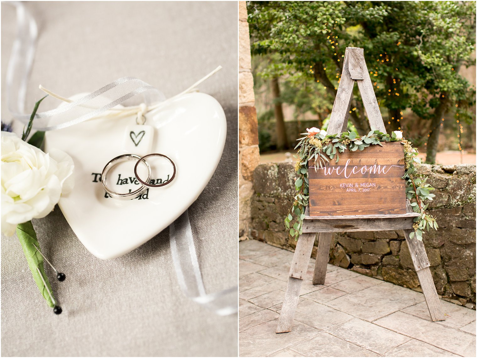 Welcome sign for ceremony at Holly Hedge Estate