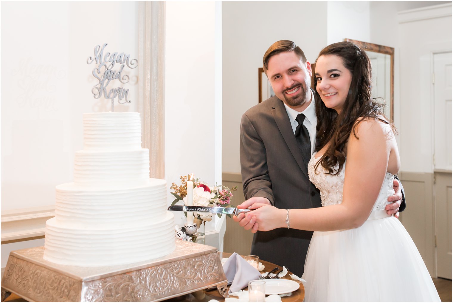 Bride and groom cutting their wedding cake | HollyHedge Estate Wedding Photography by PA Wedding Photographers Idalia Photography