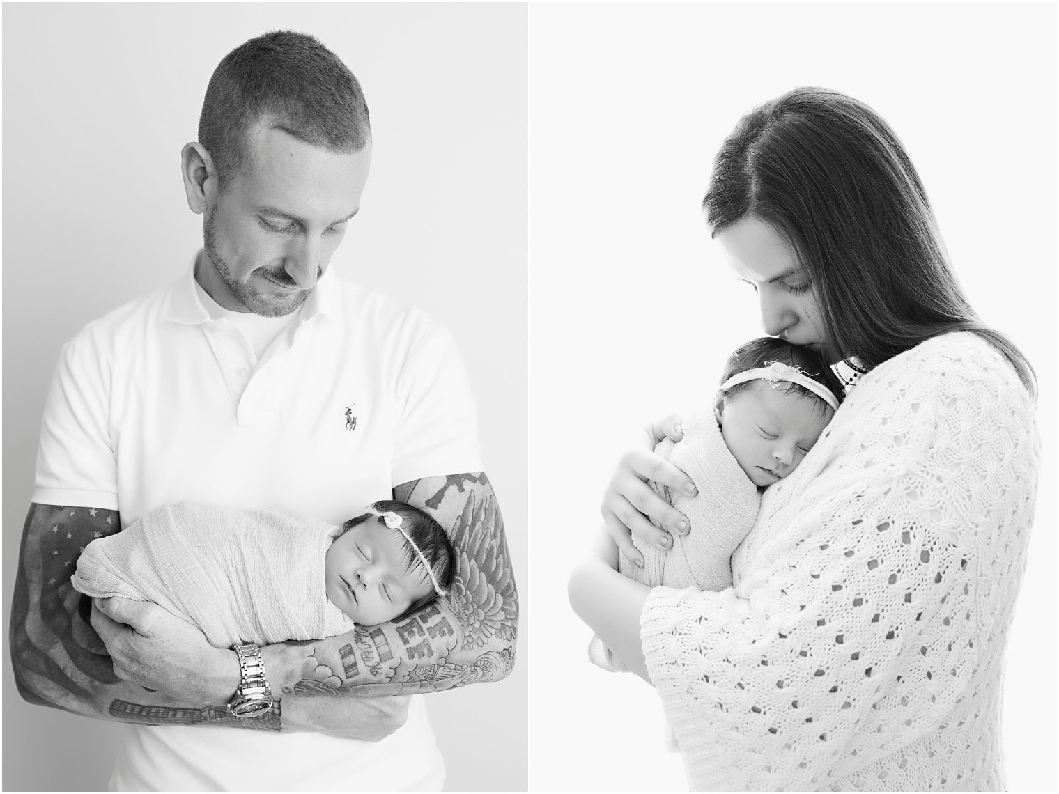 Black and white photos of baby and parents | Photos by Idalia Photography