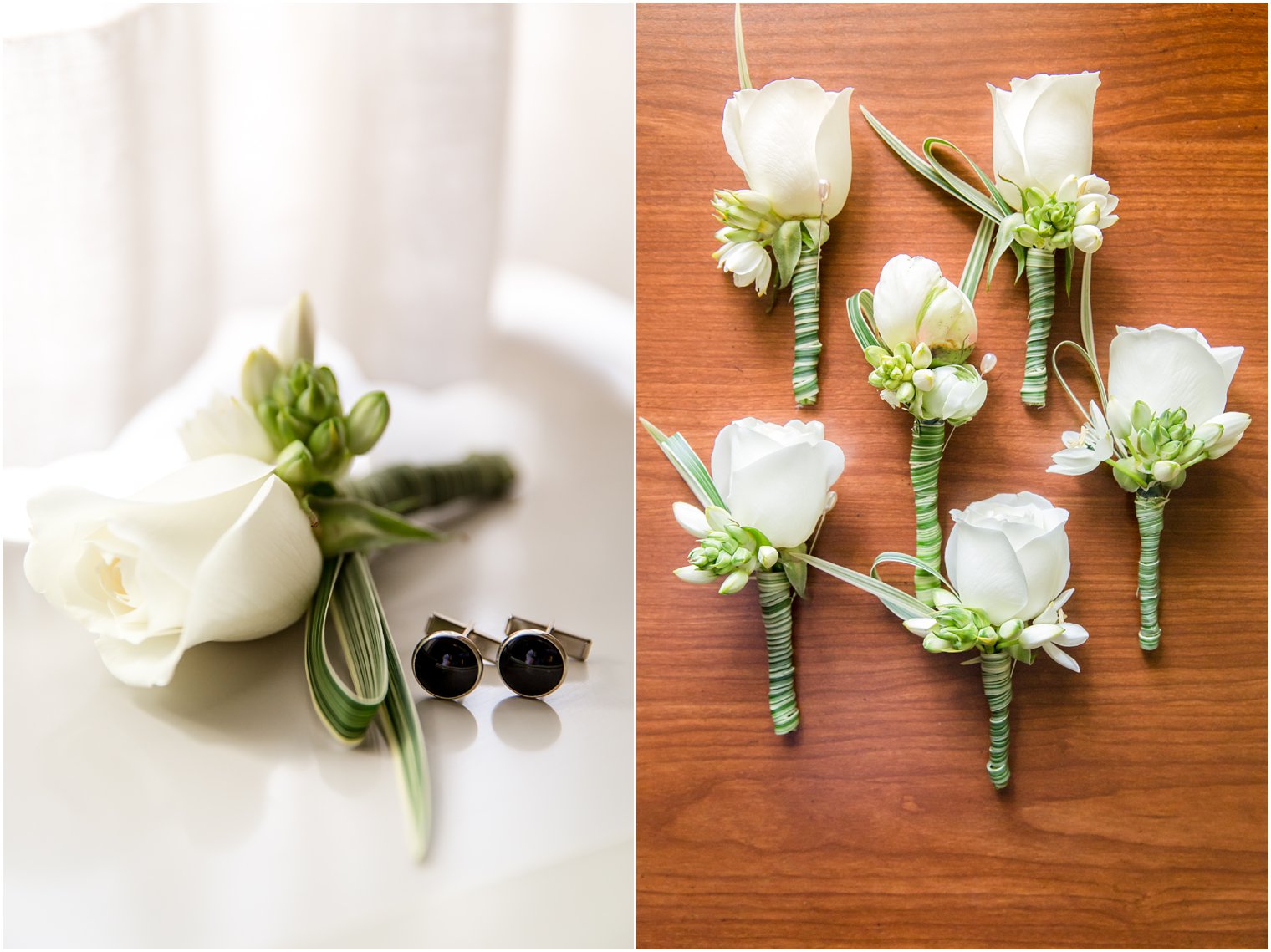 Classic white boutonnieres