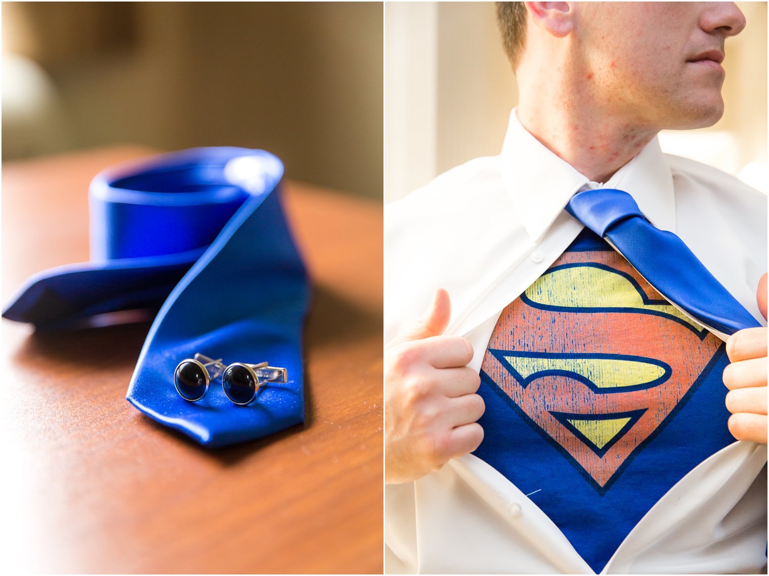 Groom in Superman shirt