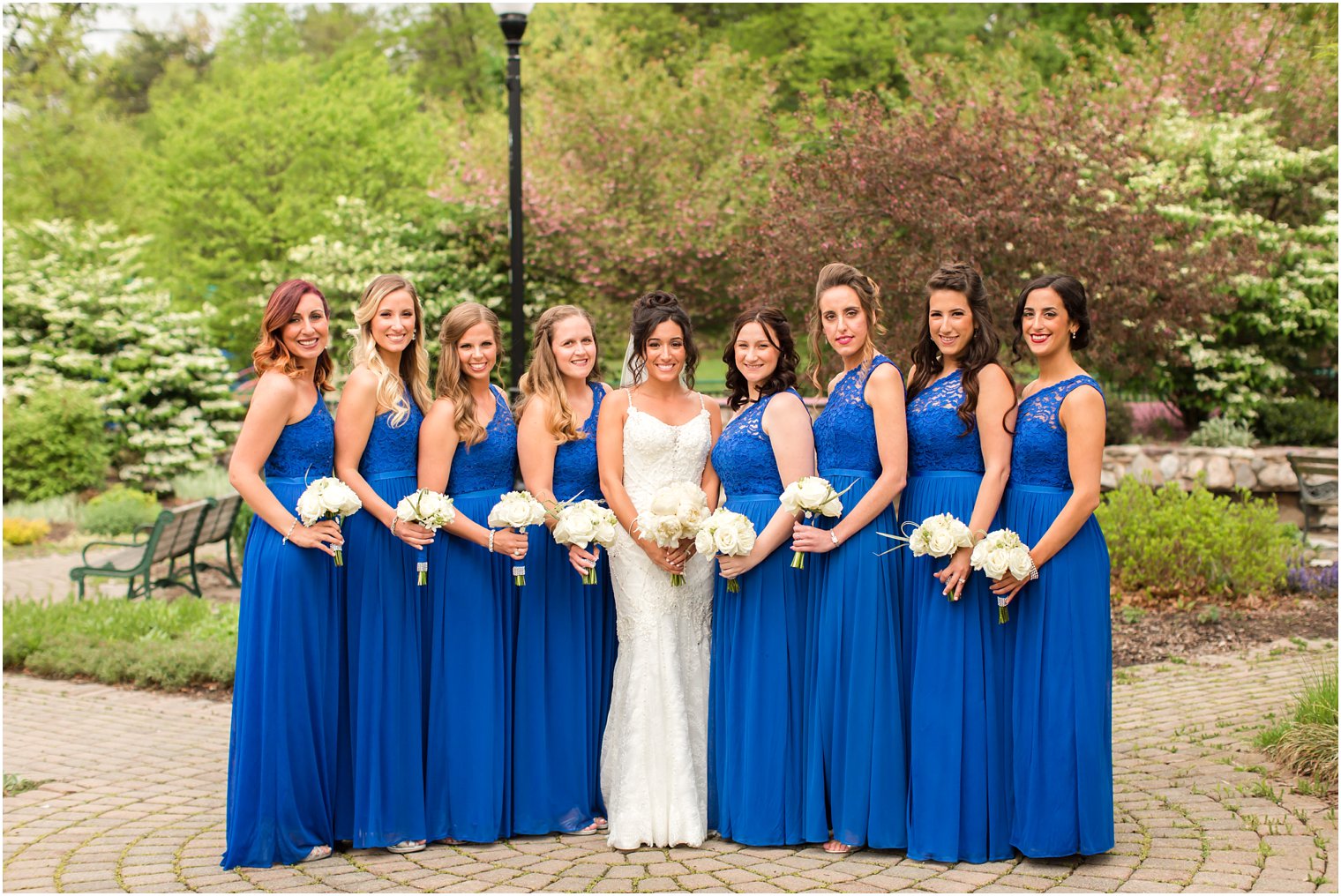 Bridesmaids in blue dresses