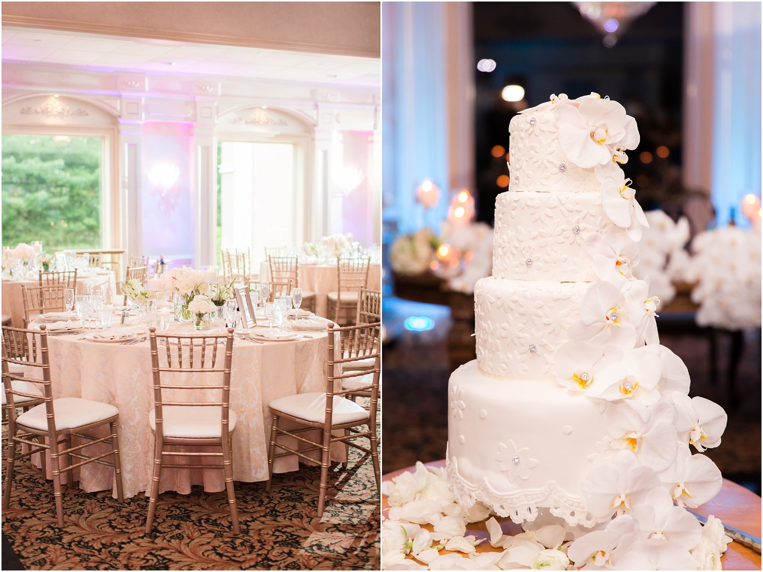 White wedding cake with orchids