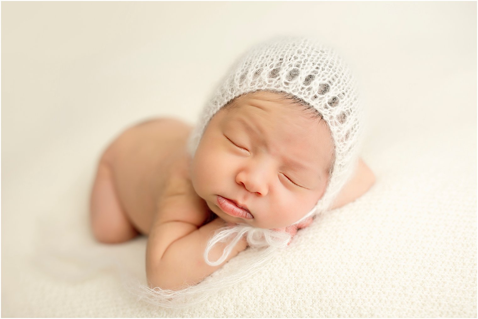 Newborn boy with knit hat from Blueberry Props