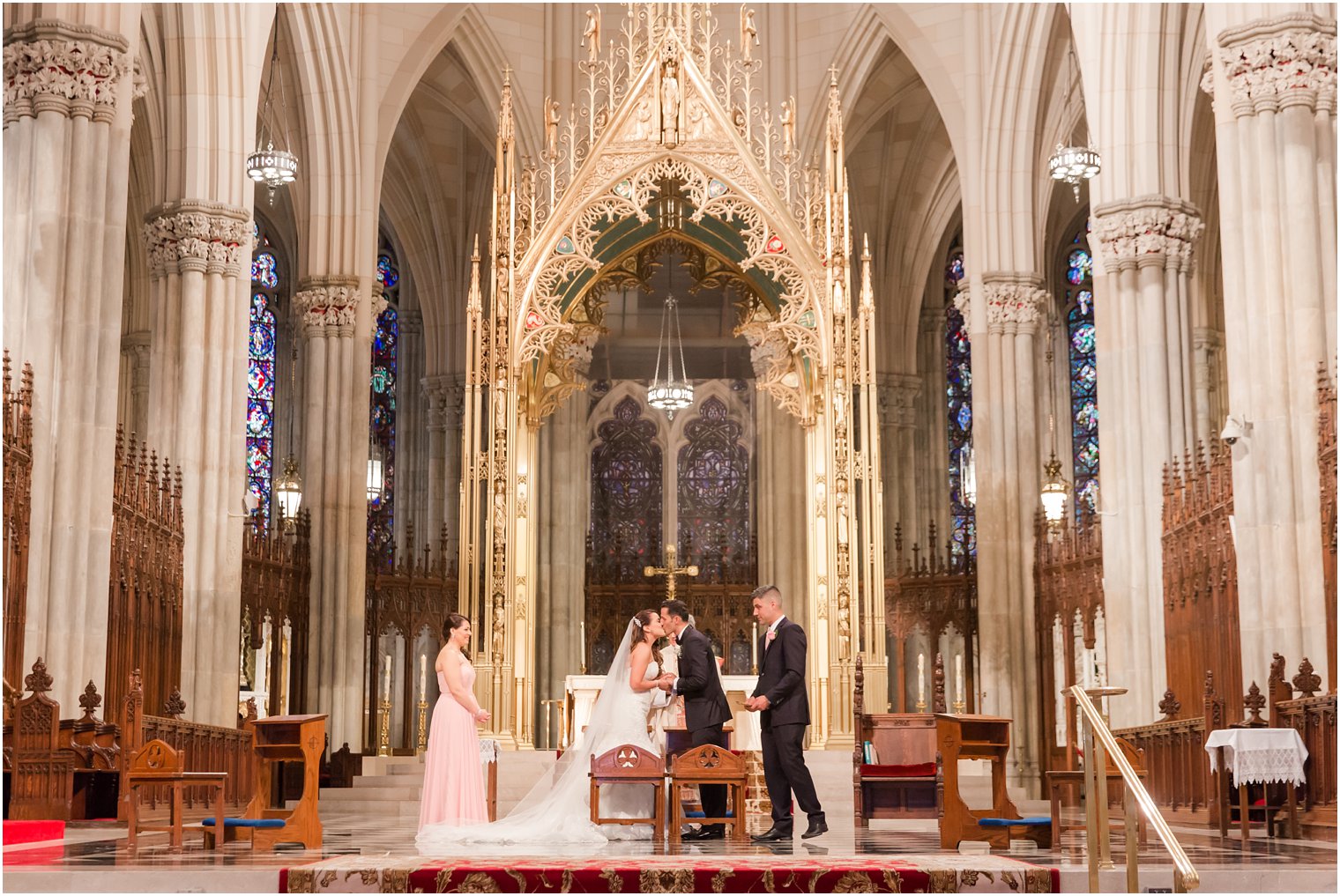 First kiss photo at St. Patrick's Cathedral | Photo by Idalia Photography