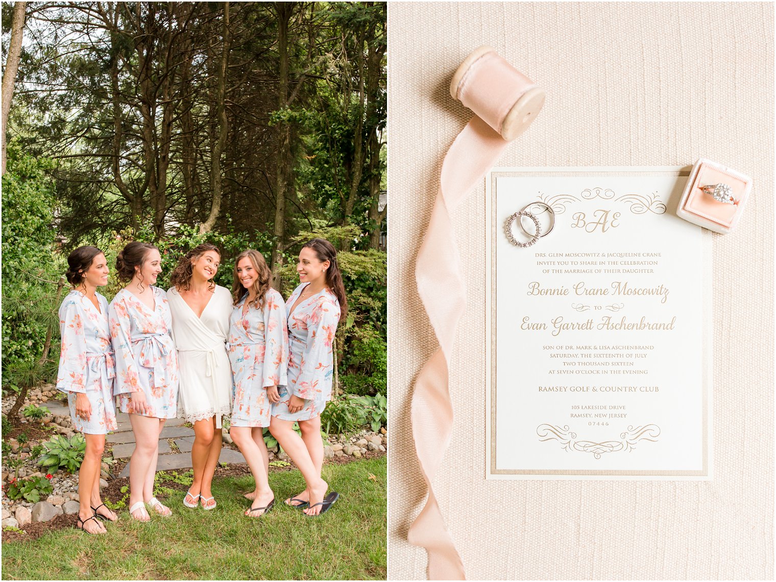 Bridesmaids in blue floral robes