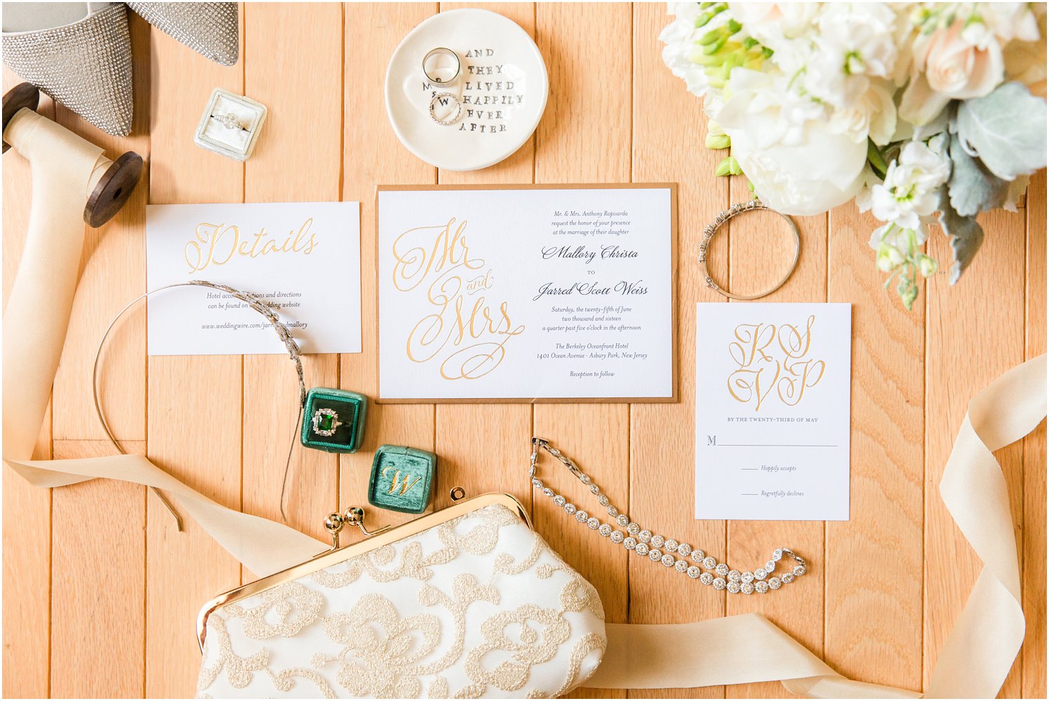 White and gold wedding invitation